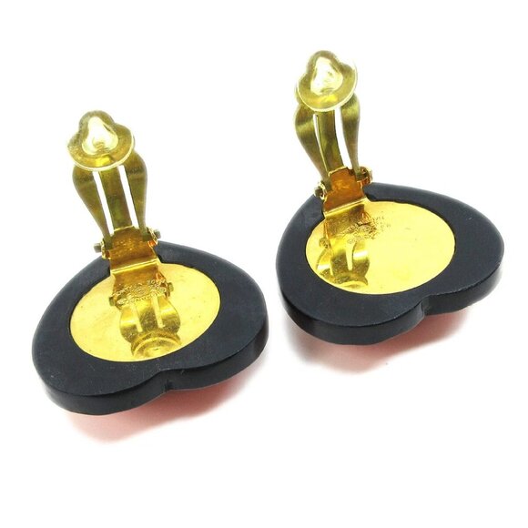 Chanel Heart Rhinestone Earrings Clip-On Red Black 95P GS02310e - Picture 3 of 4